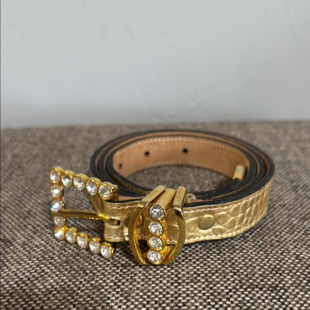 Belts by Simon gold toned belt with rhinestones, size medium.